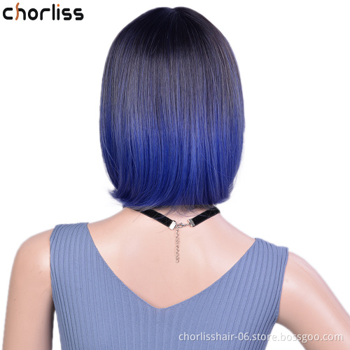 Wholesale Best Colourful Bob Short Heat Resistance Wig Hot Sale Cheap Nature 12 Inch Synthetic Hair Wigs With Highlights
